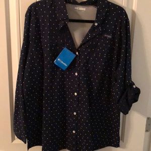 Blue with White polka dot fishing shirt